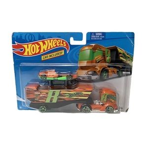 Hot Wheels Big Rig Heat Diecast Vehicle Orange Detachable Trailer + F1 Car